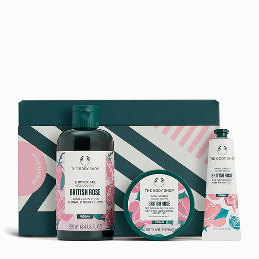 The Body Shop British Rose Gift Set - 3 Piece Set, Includes Shower Gel, Body Yogurt, Hand Balm, Vegan