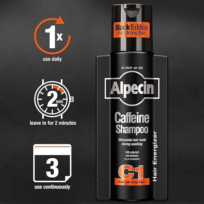 Alpecin Caffeine Shampoo C1 Black Edition with Bold Fragrance 8.45 oz I Hair Performance Enhancer Promotes Natural Hair Growth and Thickness I Energizes Scalp