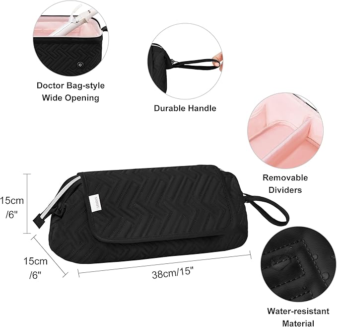 Leudes Hair Tools Travel Bag for Women Heat Resistant Mat for Travel Essentials Hot Tools Straighteners,Flat Irons,Curling Iron,Hot Air Brushes and Hair Dryer Organizer Bags 2 in 1(Black)