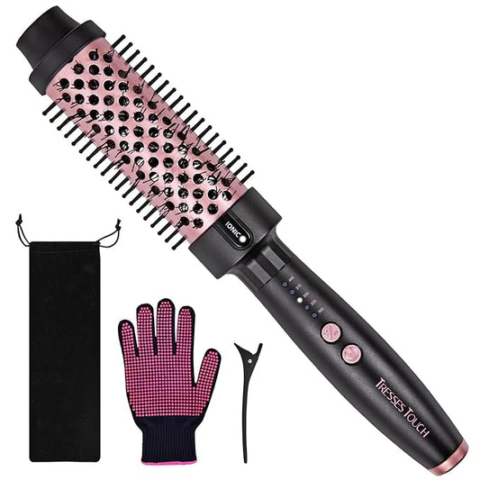 Ionic Thermal Brush, 1.5 Inch Thermal Round Brush, Heated Curling Brushes Makes Hair Smoother Get Natural Curls, 5 Temp Settings, Universal Voltage for Travel, Easy to Use, Rose Gold
