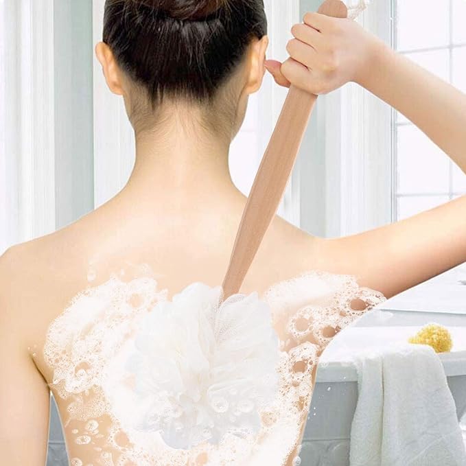 Bath Brush Long Handle for Shower, Loofah on a Stick, Soft Mesh Loofah for Skin Exfoliating, Shower Brush for Men and Women