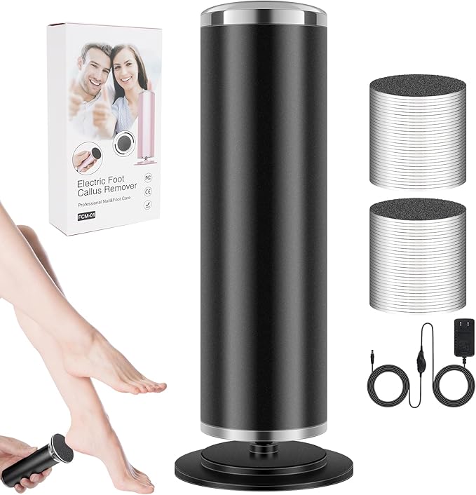 Electric Foot Callus Remover,Powerful Electric Foot File, Professional Adjustable Speed Pedicure Tool with 60 Pcs Replacement Sandpaper Discs for Dead Skin and Calluses-Black