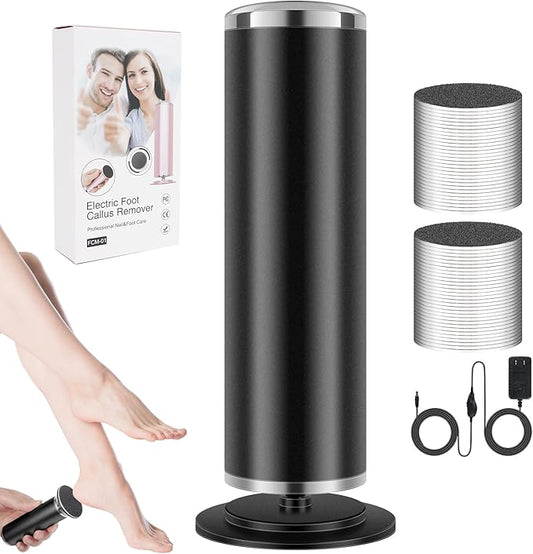 Electric Foot Callus Remover,Powerful Electric Foot File, Professional Adjustable Speed Pedicure Tool with 60 Pcs Replacement Sandpaper Discs for Dead Skin and Calluses-Black