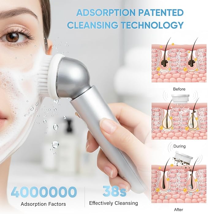 KINGDO Sonic Facial Cleansing Brush, Electric Face Scrubber with 3 Cleaning Modes, IPX7 Waterproof face Brushes for Cleansing with 2 Magnetic Brush Heads, Rechargeable Battery for All Skin Types