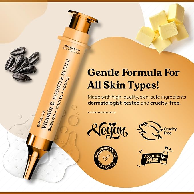 BellaBLISS 24K Gold Vitamin C Eye Serum – Lightweight Under Eye Treatment for Puffiness, Fine Lines & Soothing – Hydrating Formula with Glycerin – Made in Korea – 0.33 fl oz / 10 ml – Pack of 1