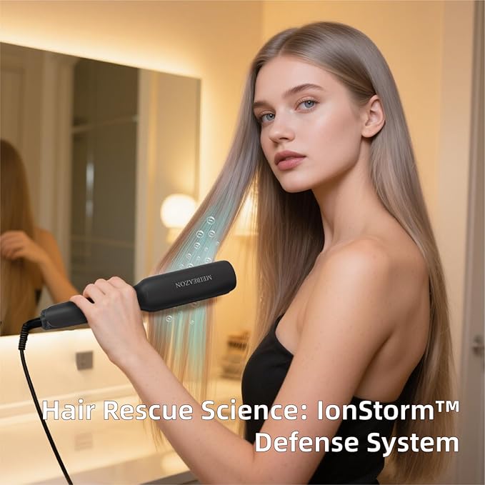 Flat Iron Hair Straightener – 1.7”Wide Ceramic Plate with Negative Ionic Technology, Digital Temp Control & Dual Voltage for Curly/Thick/Coily Hair