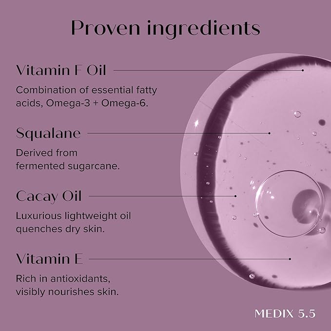 MEDIX Body & Face Moisturizer 20% Vitamin F Oil Hydrating Body Booster & Face Serum | Concentrated Vitamin F + Vitamin E Oil Super Serum For Skin Barrier | Crepey Skin Treatment, 1.7 Fl Oz