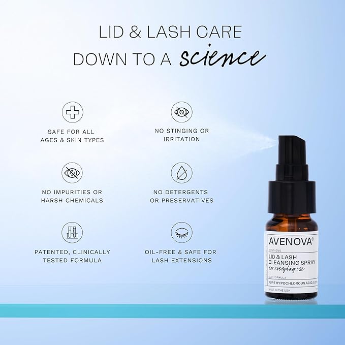 Avenova Eyelid and Eyelash Cleanser Spray - 20ml Bottle, 3-Pack - Gentle Everyday Pure Hypochlorous Acid Spray for Eye Irritation