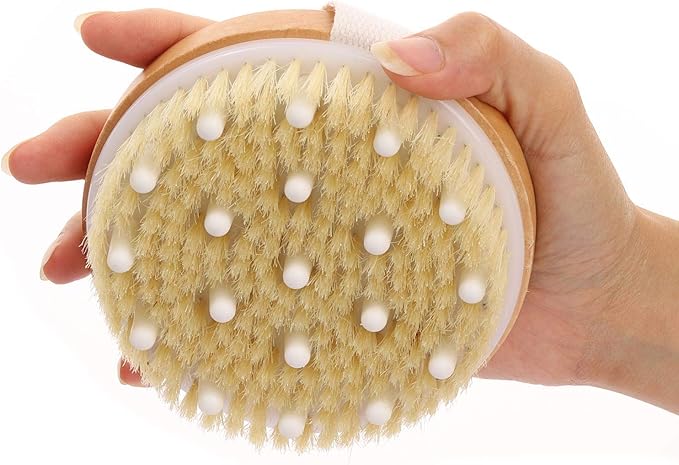 2-Pack Dry Brushing Body Brush for Lymphatic Drainage, Round Dry Exfoliating Brush with Massage Nodes for Cellulite, Dry Skin, Circulation Boost