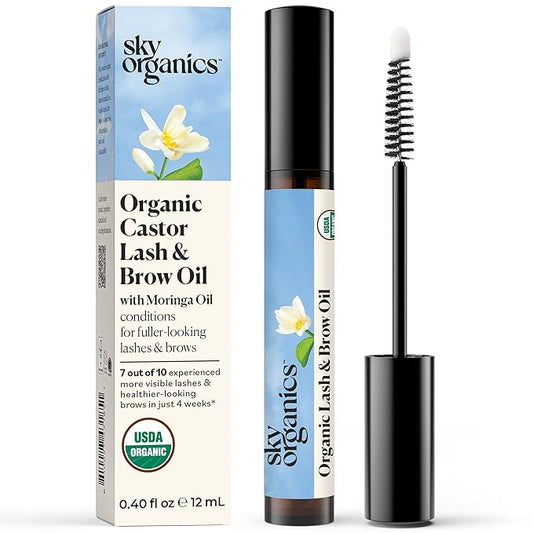 Sky Organics - Organic Lash & Brow & Applicator - Eyelash Serum - Castor Oil Organic - Moringa, Amla, Vitamin E - Lashes, Eyebrows - Hair Oil - Self Care, Beauty - Gifts for Women - .4 fl oz, 12mL