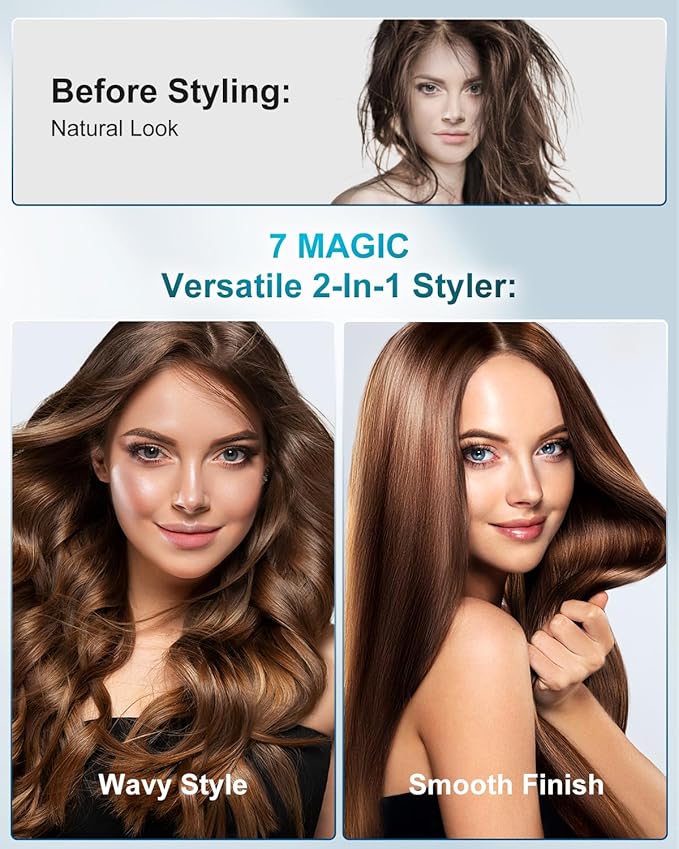 7MAGIC Hair Straightener, Ceramic Flat Iron with LCD, Professional 2 in 1 Hair Iron for Thick Hair, 11 Heat Settings Styling Tool