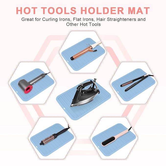 AMIJEAL Oversize Silicone Heat Resistant Mat for Hair Tools, Curling Iron Flat Iron Hair Straightener Holder Mat, Portable Hot Tools Cover Pad for Travel Vanity Salon(14.2" x 11.0")