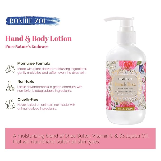 ROMIIE ZOI Daily Hand & Body Lotion with Moisturizing Shea Butter - French Rose - 236 ML / 8 FL OZ