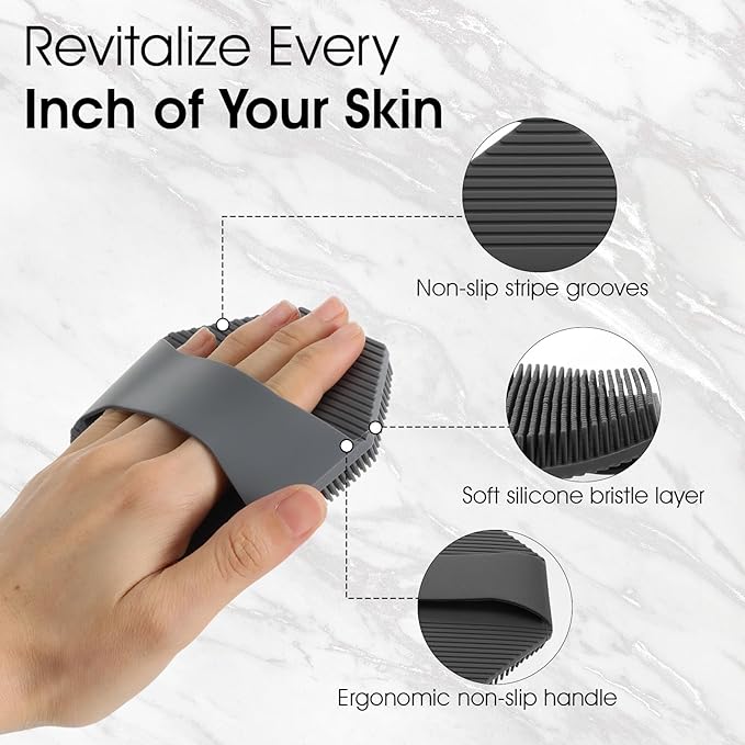 Ouligay 2 Pack Silicone Body Scrubber Exfoliator Shower Brush for Sensitive Skin Cleaning Sud Scrub Silicone Loofah with Ergonomic Anti Slippery Handle Travel Friendly for Men & Women