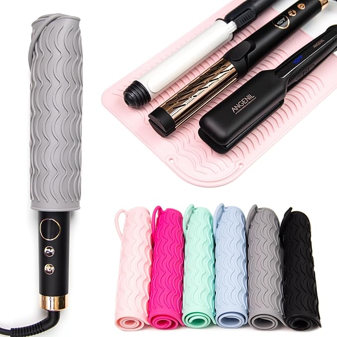 ANGENIL Pro Large Silicone Heat Resistant Mat for Curling Irons, Titanium Ceramic Flat Iron Hair Straightener and Hair Curler for Hot Hair Tools Mat Pouch 2-in-1, Iron Scald Accessories, 11.02" x 7.9"