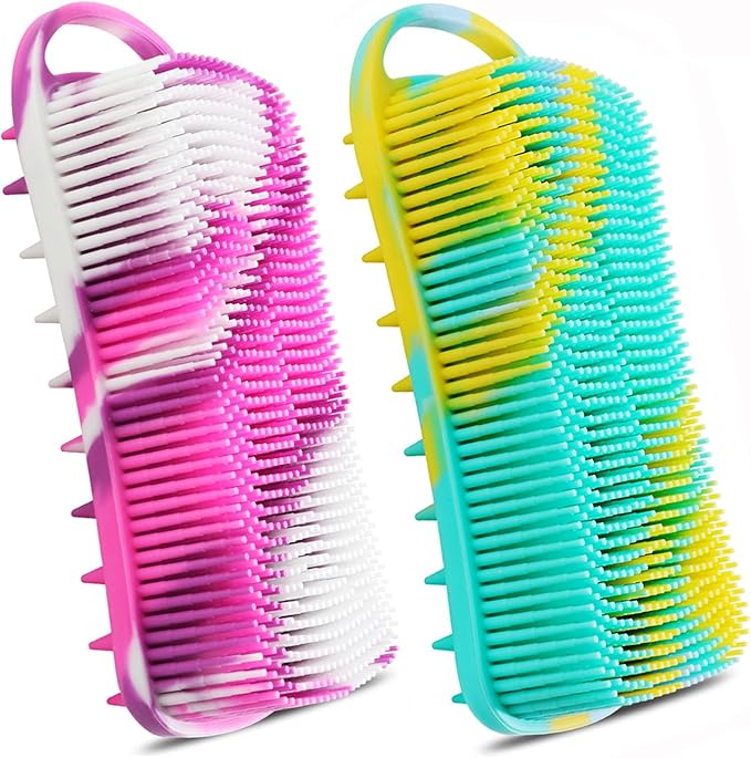 2PCS Silicone Body Scrubber, Loofah for Women, Gentle Exfoliating Shower Cleaner Bath Brush, Rubber Body Wash Deep Cleaning & Exfoliator & Massage, Travel-Friendly for Bathroom