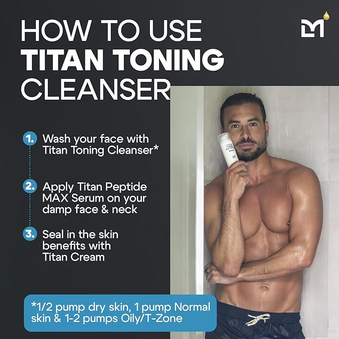 Titan Anti-Aging Mens Face Wash – For Men, Cleanse, Hydrate, Revitalize – Gentle Exfoliating Face Cleanser – Men, Skin Care – Herbal Extracts, Ceramides, Peptides, All Skin Types – Unscented
