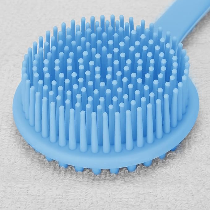 Generic Silicone Bath Brush Long Handle Double Sided Soft Hair Bath Scrub Massage Brush Lazy Back Rubbing Artifact Thickened Body Brush, Blue