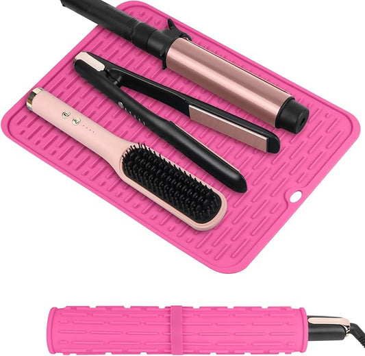 Oversize Silicone Heat Resistant Mat for Curling Irons, Flat Irons, Hair Straighteners and Hot Hair Styling Tools, Portable Hot Tools Cover Pad for Travel Vanity Salon(14.2" x 11.0")