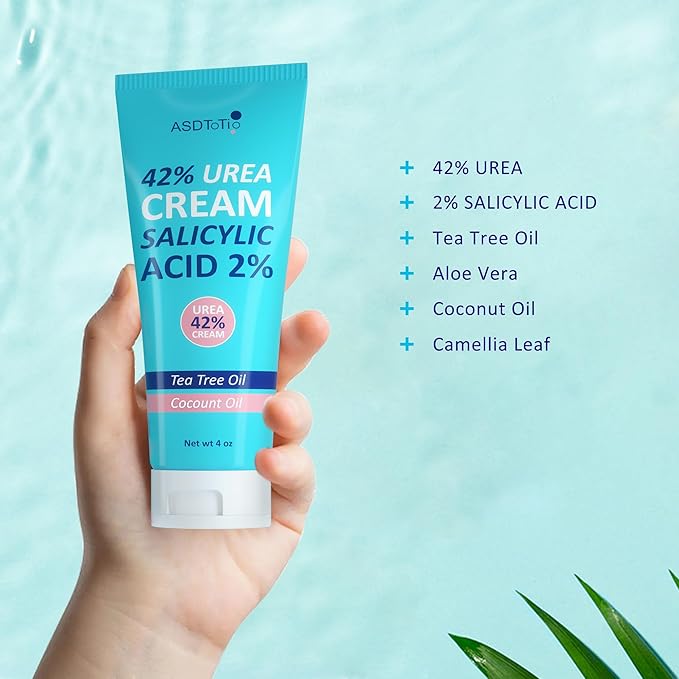 Urea Cream 42% - Foot Care for Dry Cracked Heels, Foot Lotion - With 2% Salicylic Acid, Tea Tree Oil, Shea Butter, Aloe Vera - For Feet, Hands, Heels, Elbows, Knees and More - 4 oz