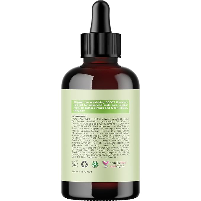 Volumizing Rosemary Hair Oil Serum - Moisturizing Scalp and Hair Oil for Men & Women Infused with Amla Black Castor Pumpkin Argan & Jojoba - Lightweight Hydrating Vegan & Color Safe (Rosemary Scent)
