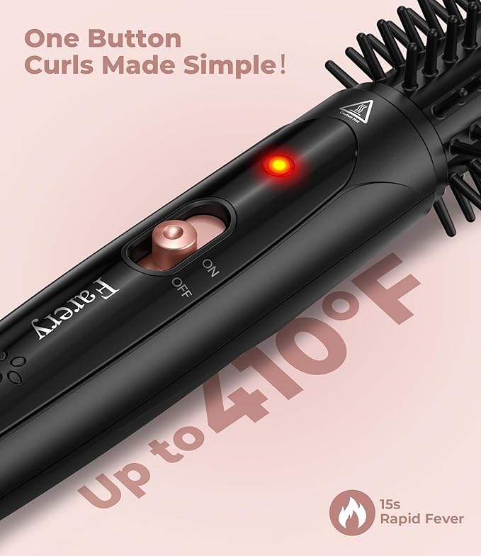 Farery 1 Inch Thermal Brush Curling Iron for Smooth Natural Curls – Anti-Scald Hard Bristles, Lightweight, One-Button Start, Dual Voltage Travel Hair Tool with 360° Swivel Cord, 410°F Fast Heat