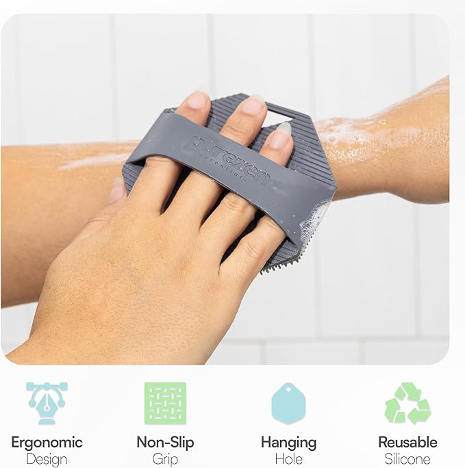 Silicone Body Scrubber, Exfoliating Body Scrubber for All Skin Types, Eco Friendly Massaging & Exfoliating Shower Scrubber with Soft Bristles, Travel Essentials, Loofah Alternative