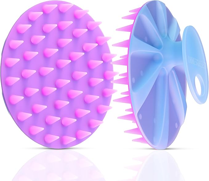 INNERNEED Magnetic Silicone Scalp Scrubber for Hair Washing – Soft Thick Bristles, Palm-Sized Shampoo Brush for Wet or Dry Scalp Massage, Improves Circulation & Scalp Health (semi-Transparent Purple)