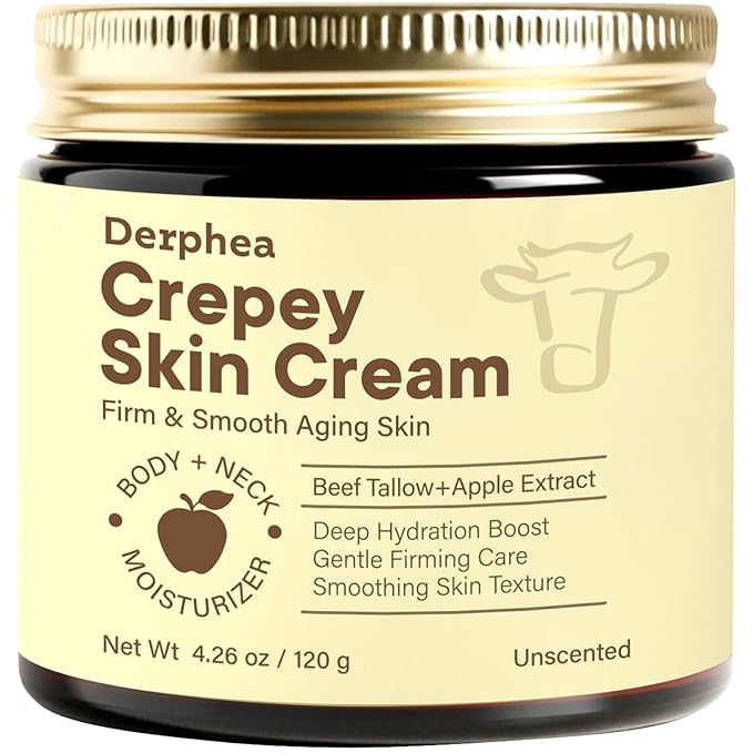 Crepey Skin Repair Treatment: Crepey Skin Repair Cream for Aging Skin with Pure Beef Tallow, Soluble Collagen & Apple Fruit - Advanced Crepe Fix Cream for Neck, Arms, Chest, Body - Unscented