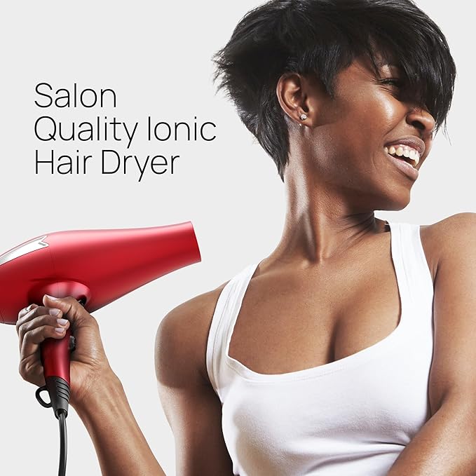 TREZORO Professional Blow Dryer for Women – Ionic Hair Dryer 2000W for Salon & Personal Use – Powerful, Fast & Quiet Drying for Curly Hair, Unwanted Frizz – Design for Travel – 8.2ft Cord – Red