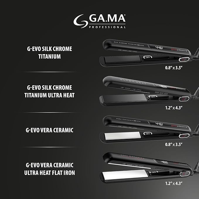 GA.MA G-EVO Vera Ceramic Flat Iron, 1.2 Inch, Adjustable 302F-446F, Oxy Active Technology, Ultra Heat & Auto Shut-Off, 100% Ceramic Plates