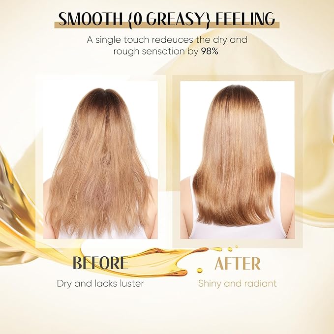 24K Gold Argan, Coconut, and Olive Oil Serum for Frizz Control, Shine, and Split End Repair - Nourishing Hair Treatment with Vitamin E, 2.02 fl oz, 60ml