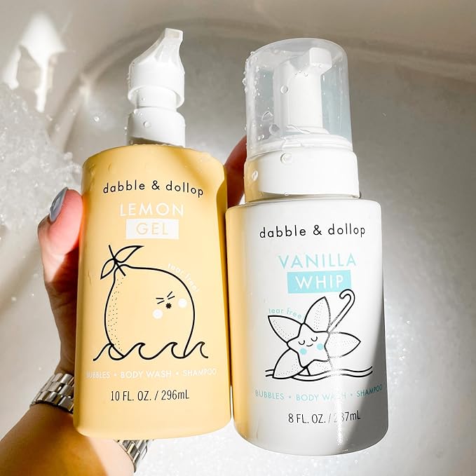 Dabble & Dollop Lemon + Vanilla Body Wash & Shampoo – 3-in-1 Natural Bubble Bath for Kids, No Parabens or Sulfates, Vegan, Gluten-Free, Tear-Free (2-Pack)
