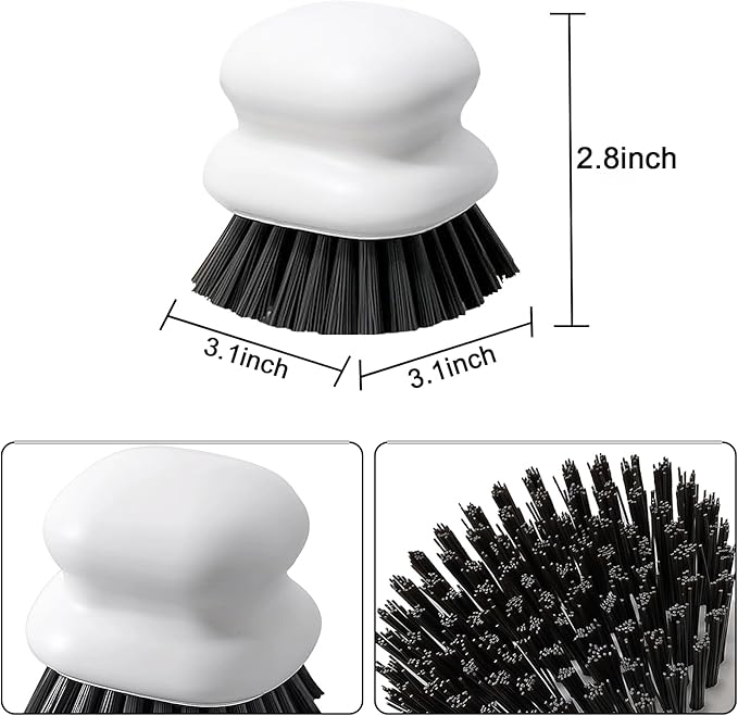 2Pack Dish Scrub Brush, Palm Brush Dish Scrubber with Ergonomic Grip, Kitchen Scrub Brushes for Cleaning for Pans, Pots, Kitchen Sink Cleaning-Black+White