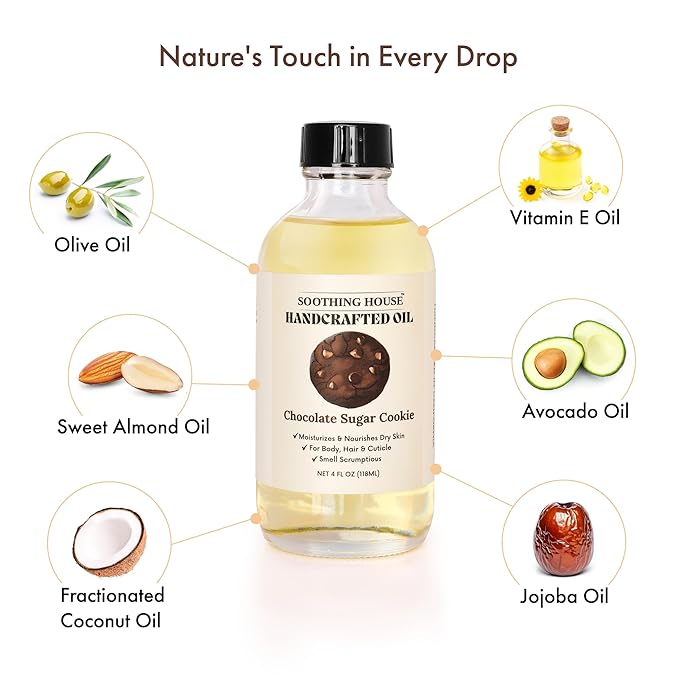 Chocolate Sugar Cookie Body Oil: Moisturizing Body Oil for Soft, Glowing Skin with Almond & Jojoba Oil (4 fl oz)