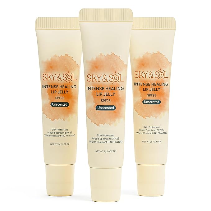 Sky & Sol Lip Jelly SPF 25 – 3 Pack Natural Hydrating Lip Balm with Broad-Spectrum Sun Protection and Primer, Water-Resistant for Smooth, Plump & Rosy Lips.