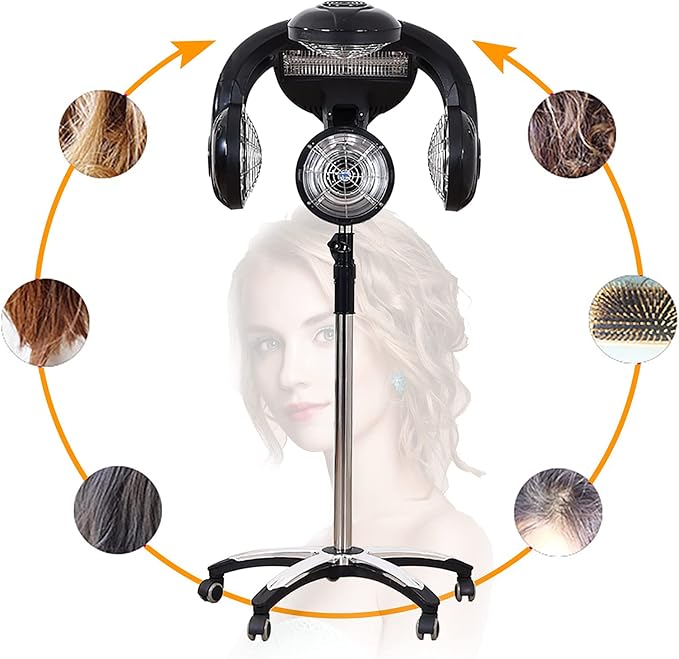 Hair Dryer, Multifunctional Salon Hair Dryer, Freestanding Hair Salon Steamer Hair Color Processor, 1.4KW 110V, Black