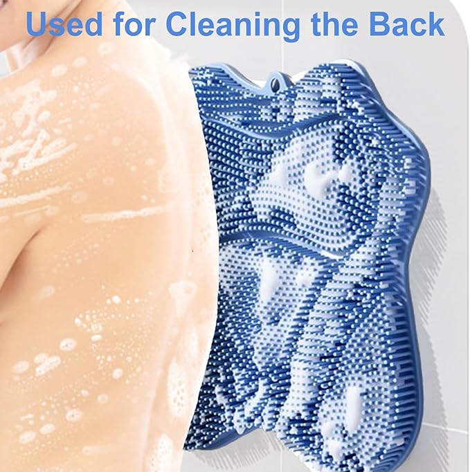 Shower Foot Scrubber, Shower Foot and Back Scrubber with Suction Cups, Shower Silicone Foot Washer for Exfoliating Massage（Blue）