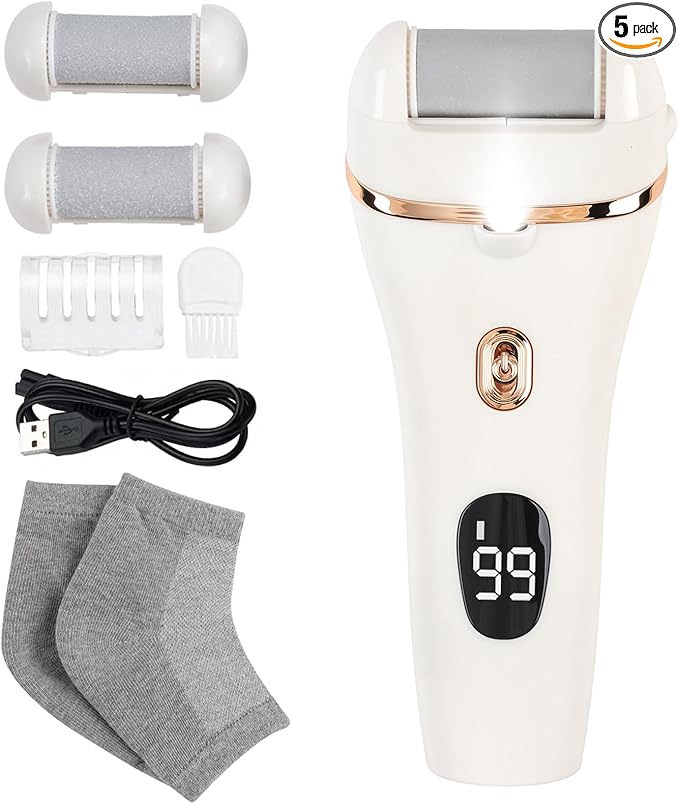 Electric Foot Scrubber File Callus Remover with Socks, Electric Callus Foot Grinder Feet Spa Care Kit for Dead Dry Skin 3 Rollers, 2 Speed, Battery Display