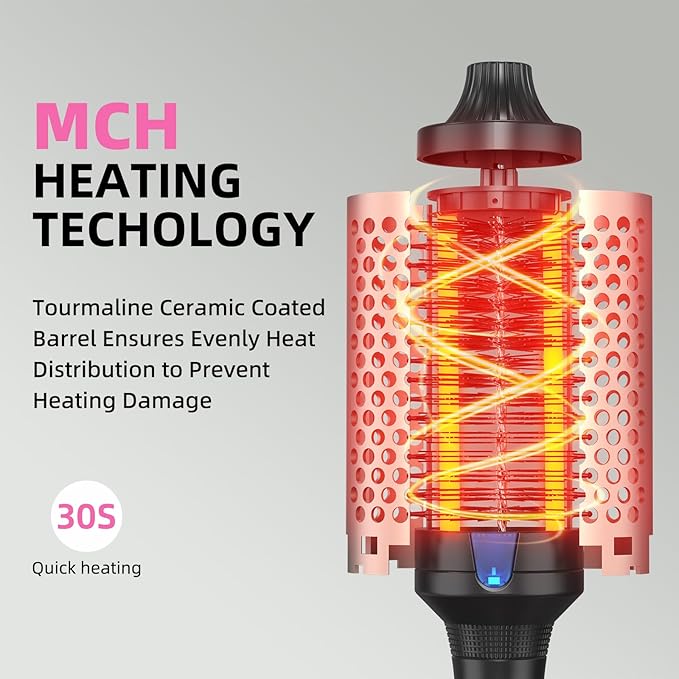 K&K 1.77 Inch Heated Curling Brush with Ceramic Tourmaline Ionic Technology for Volumizing and Loose Curls (Black)