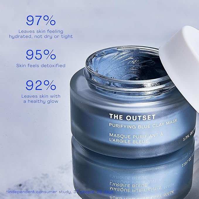 The Outset Purifying Blue Clay Mask - Gentle Fragrance Free Non-Drying Detox - Hydrating, Clarifying for Blackheads and Pores - Clean, Vegan, Gluten Free - All Skin Types, Sensitive Skin - 1.7 fl oz