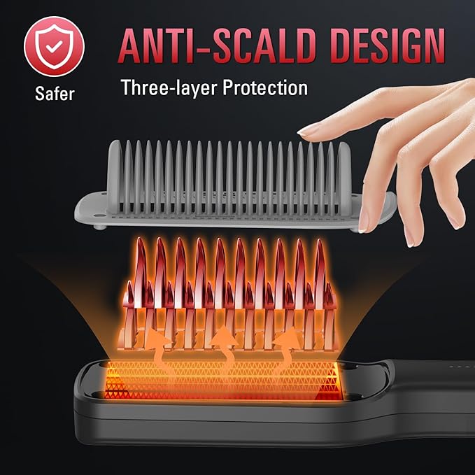 SDLOGAL Hair Straightener Brush, Straightening Comb with 5 Temps & Fast Heating, Easy & Fast Salon-Style, Plus Dual Voltage Travel Friendly