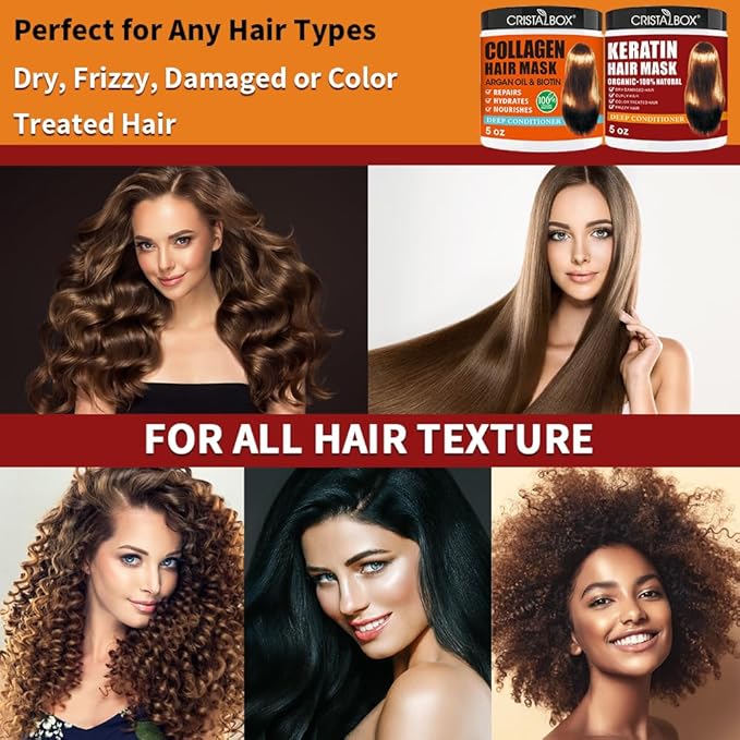 2 Pack Collagen Hair Mask & Keratin Hair Mask,Keratin Hair Treatment,Repair Treatment Deep Conditioning Hair Treatment Mask for Damaged Hair,Hydrating Conditioner with Argan Oil for Dry Hair