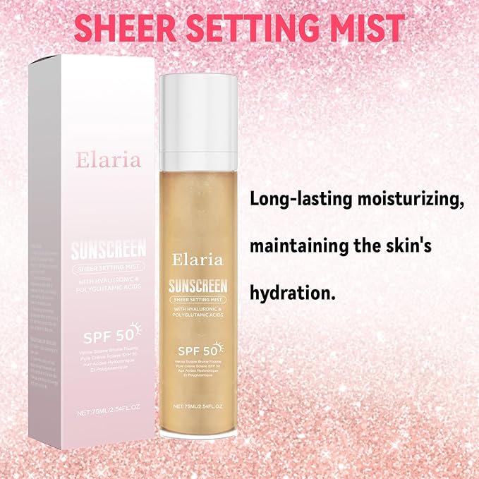 Earia Setting Spray for Face & Body - Sheer Sunscreen Mist SPF 50, Makeup-Friendly Setting Mist with Hydrating Glow & Non-Greasy for Radiant (2)