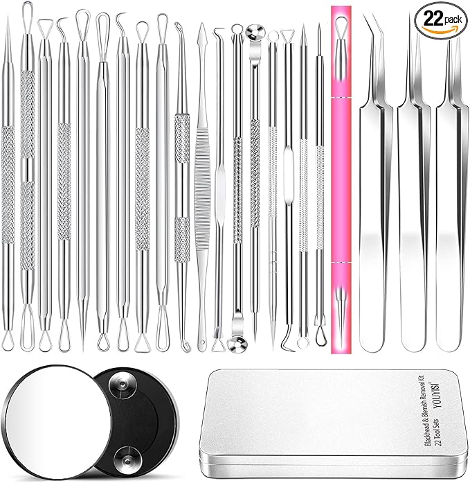 22 Pcs Pimple Popper Tool, Blackhead Remover Acne and Zit Comedone Extractor Kit