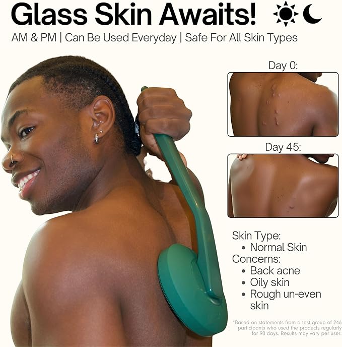 Aura Body Clean Pro⁺ - Silicone Electric Body Scrubber for Acne, Ingrown Hair & KP - IPX7 Waterproof, Rechargeable Exfoliating Shower Brush with Handle. Freeform Grip, & 7000+ Sonic Vibration - Arctic