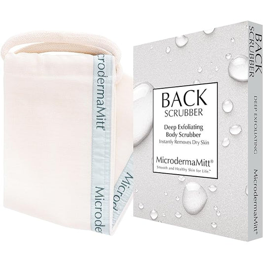 MicrodermaMitt Deep Exfoliating Back Scrubber for Bath & Shower - Dead & Dry Skin Remover - Double-Sided Exfoliator - Body Wash Cloth for Men & Women