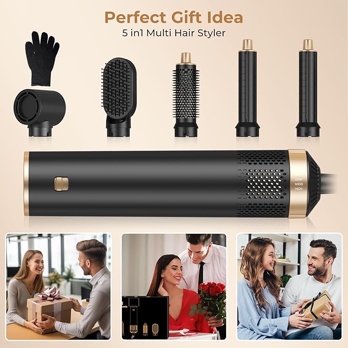5 in 1 Blow Dryer Brush, Negative Ion Hair Dryer Brush Set Upgrade Hot Air Brush Air Styler Curling Wrap Air Curler, Curling Iron Hair Styling Tools As A Gift for Straight/Curl/Drying/Smoothing