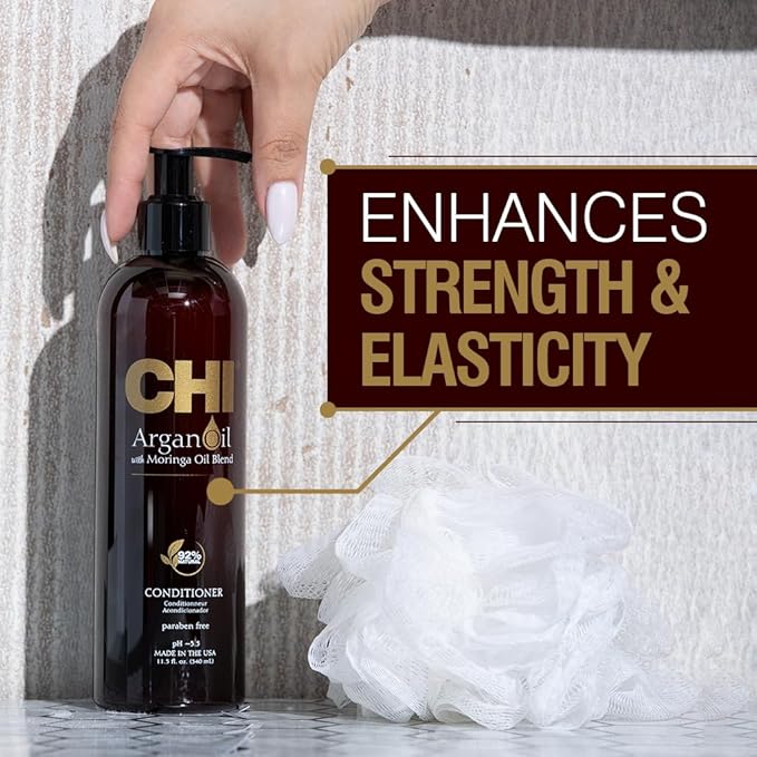 CHI Argan Oil Conditioner, Replenishes Hair Moisture, Enhances Strength & Helps Protect Against Damage, Sulfate, Paraben, & Cruelty-Free, 11.5 Oz