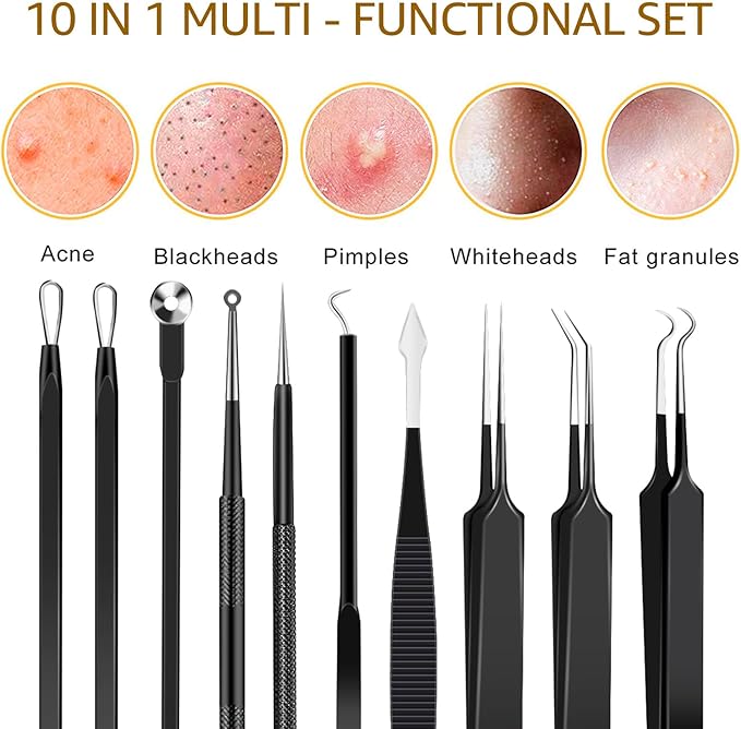 40pcs Pimple Popper Tool Kit Stainless Steel Blackhead Remover Tool Comedones Extractor for Forehead Facial Nose Lightweight Acne Needle Tool with Metal Case for Travel Home Use